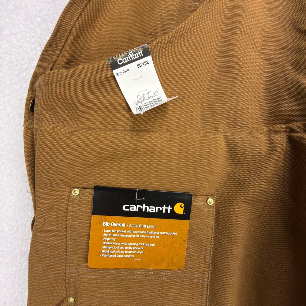 Carhartt Arctic Quilt Lined Bibs Overalls Mens 50x32 R03 BRN Brown USA NOS NWT